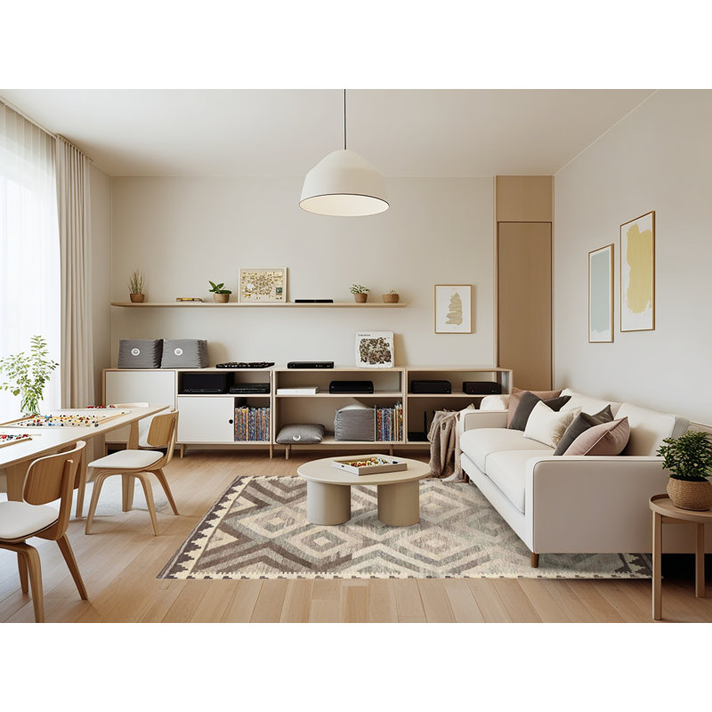 Tapis contemporain beige / brun, Rectangle 7 pi x 9 pi