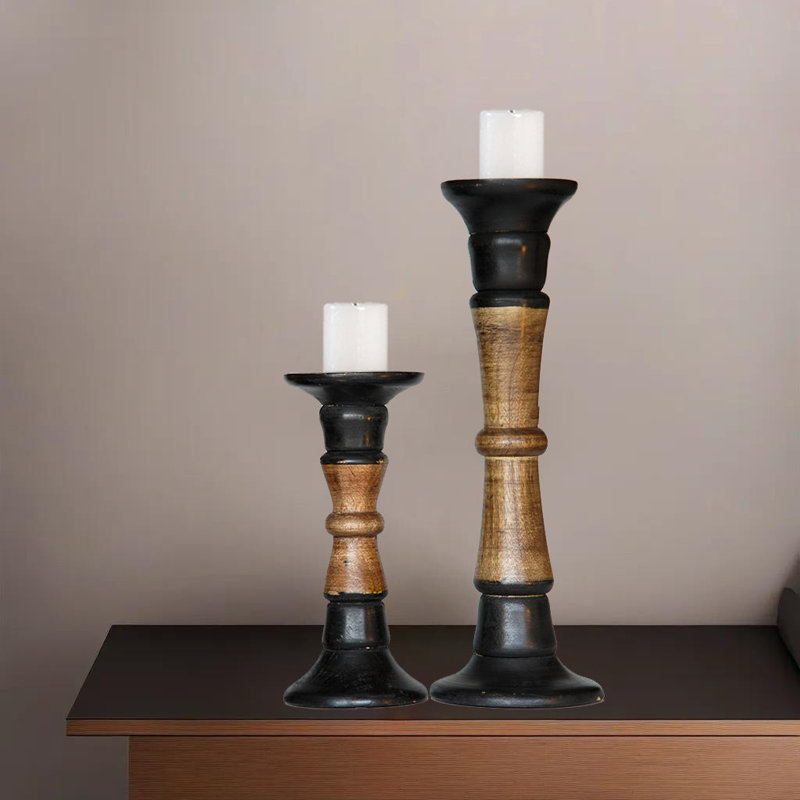 15'' H Wood Tabletop Pillar, Dark Polish