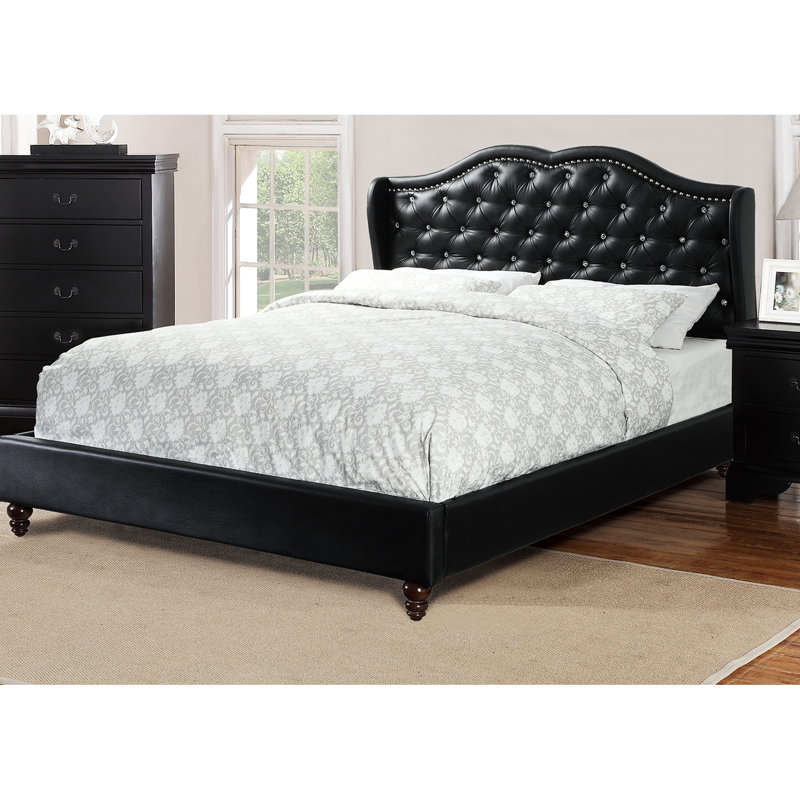Lit plateforme tapissier Kansas, Double, Noir