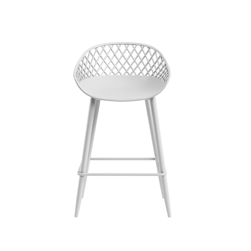 Caraballo Crippen 26" Counter Stool with Low Ergonomic Back for Indoor or Outdoor with Metal Legs and Footrest, White
