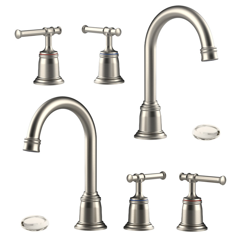 Ensemble de 2 robinets 8 po pour lavabo 3 trous, robinet à large entraxe avec bonde escamotable et tuyau sans plomb cUPC