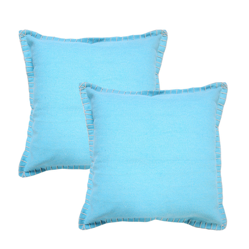 Ensemble de housse de coussin décoratif en coton de couleur unie bleu vif, Polyester