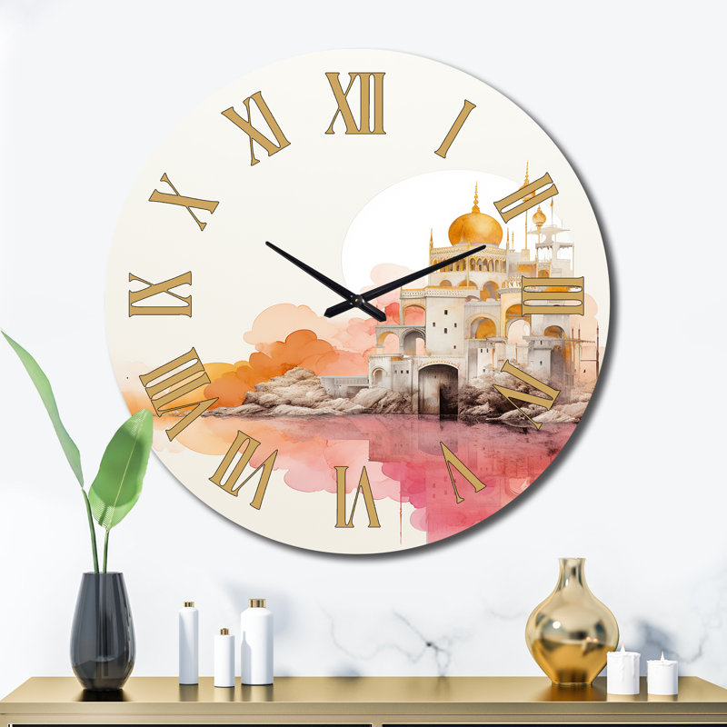 Horloge murale ancienne en métal rose antique II, Très grand