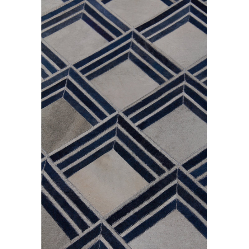 Natural Hide Cowhide Geometric Area Rug, Rectangle 9'6" x 13'6"