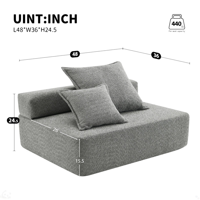 Loveseat Frame For Oversized Modular U Shaped Sectional Sofa,  Gray Boucle