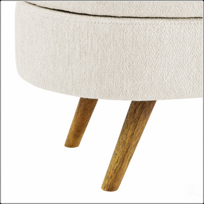 Banc de rangement repose-pieds ovale, pieds en bois d'hévéa