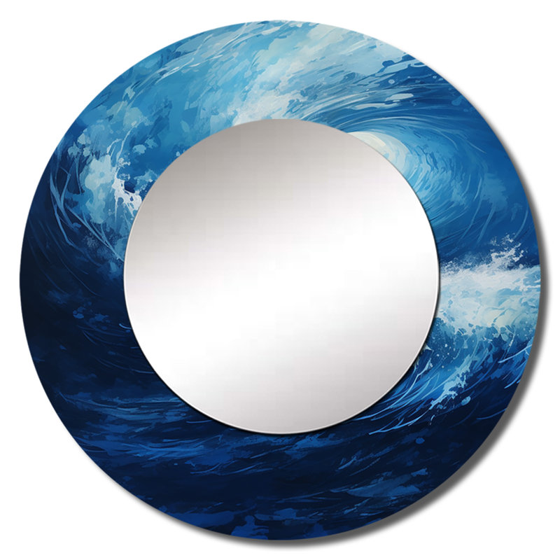 Sahera Tidal Twist Wave Vortex I - miroir mural décoratif à spirales abstraites, 36 po x 36 po, Rond
