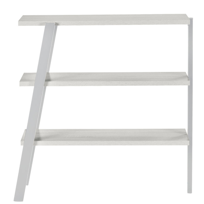 White Ash 3-Shelf Ladder Bookcase with Silver Accents