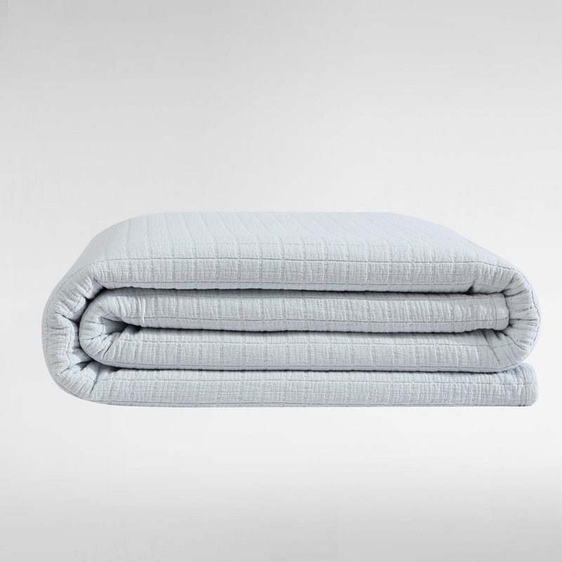 Calvin Klein Essential Garment Washed Solid Reversible Cotton Coverlet, Light Blue, Queen Coverlet