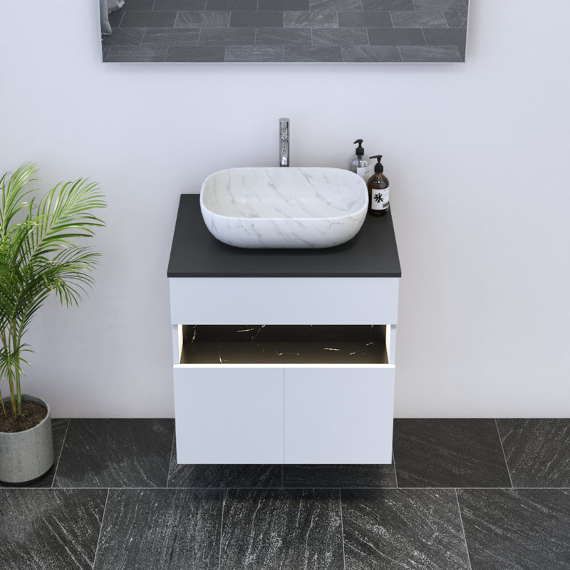 Meuble-lavabo simple avec comptoir 23,6 po Lieke, Blanc, Noir