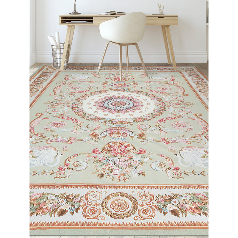 Hand-Knotted High-Quality Green and Ivory Area Rug