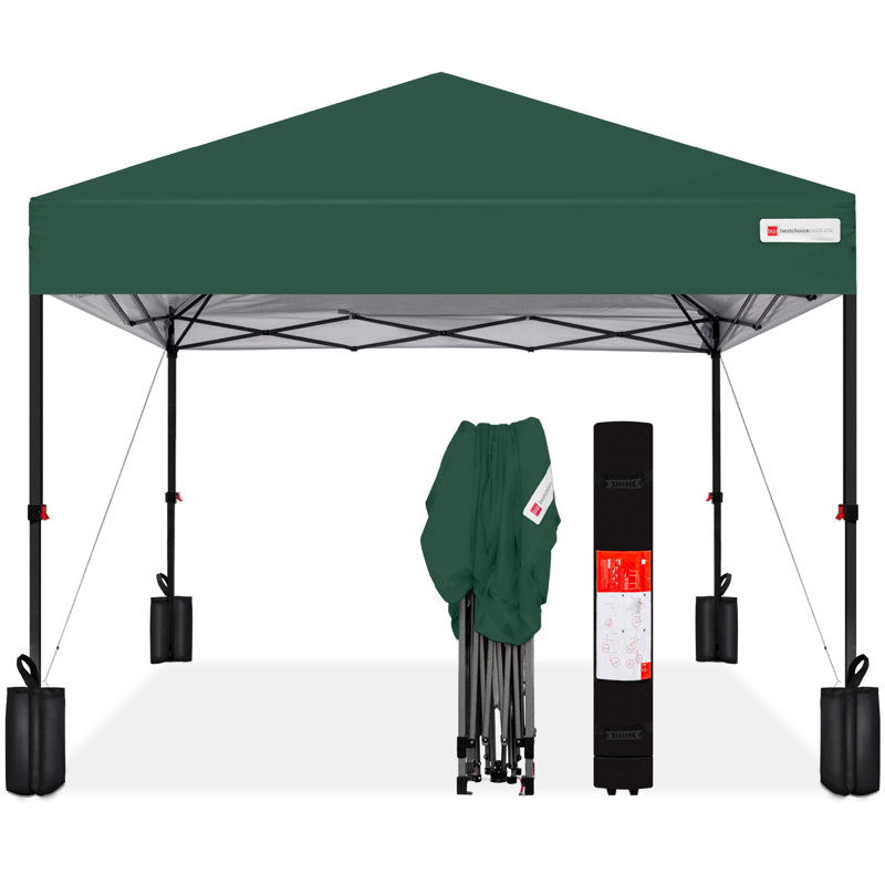 Best Choice Products Easy Setup Pop Up Canopy W/ 1-Button Setup, Wheeled Case, 4 Weight Bags, 8ft x 8ft, Dark Green