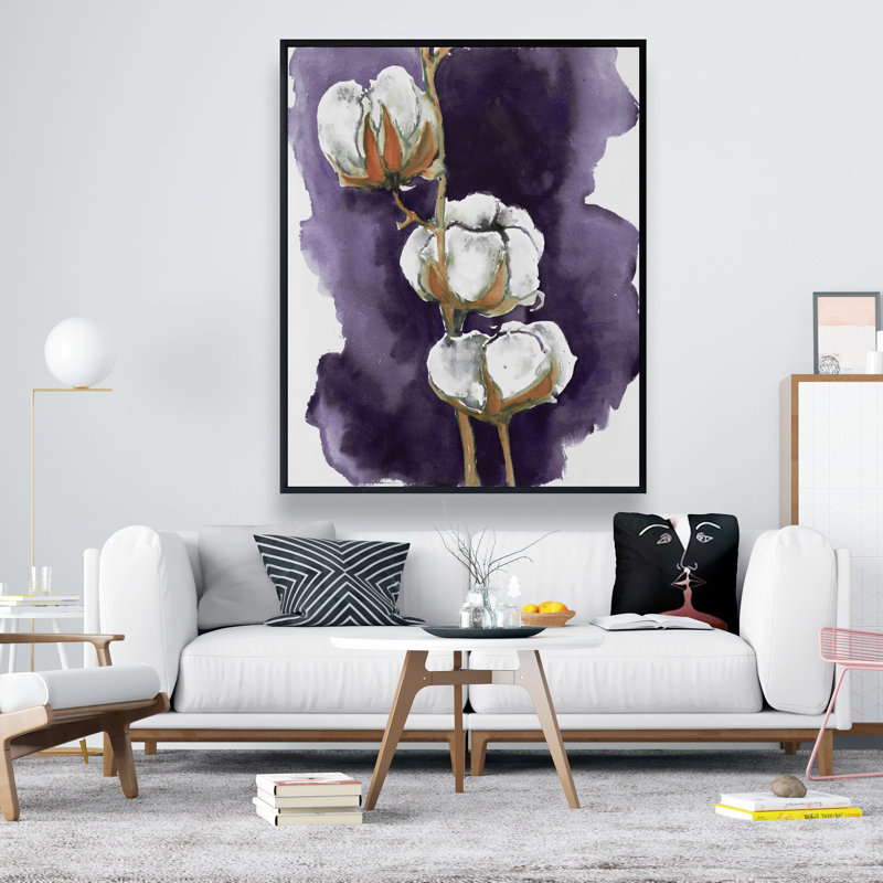 Aquarelle de fleurs de coton mauves - Toile encadrée