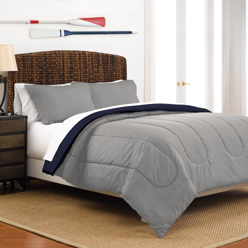 Twin Grey and Navy Reversible Microfiber Comforter Set