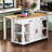 47 Inch Kitchen Island With Extendable Dining Table, Rubber Wood Veneer Kitchen Table With Internal Storage Rack, Power Outlet, Kitchen Island With Storage 2 Drawers 2 Cabinet,White-1913154107