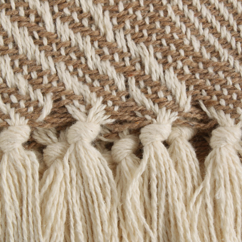Stone Basketweave Cotton Throw Blanket with Fringe, 50x60