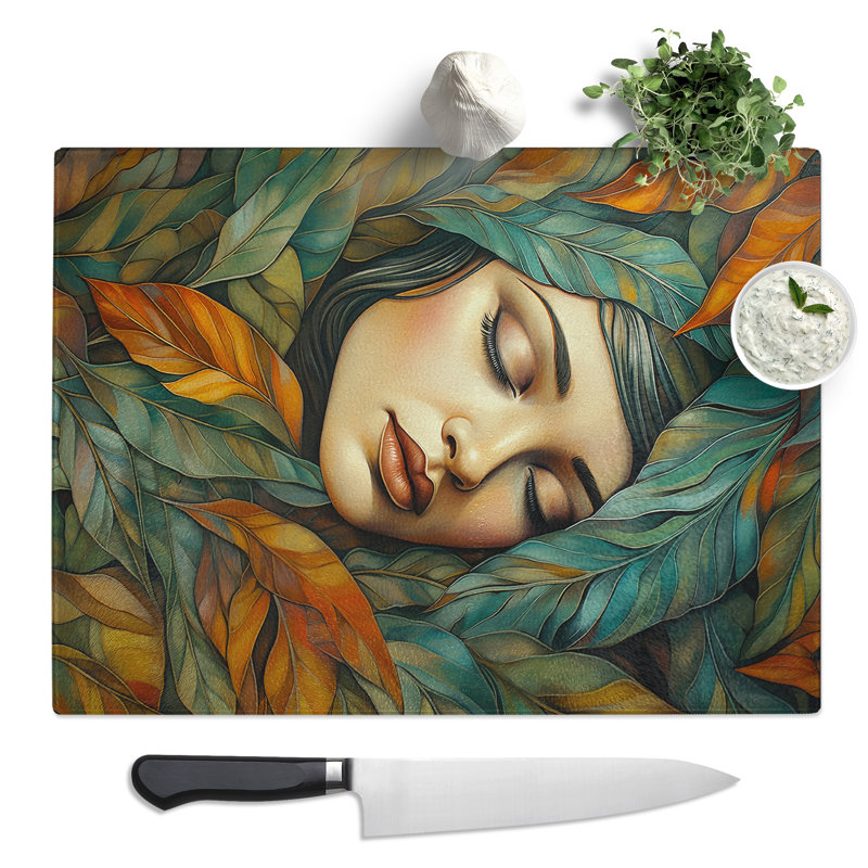 Leaf Art Deco No.3 Woman  Glass Chopping Board