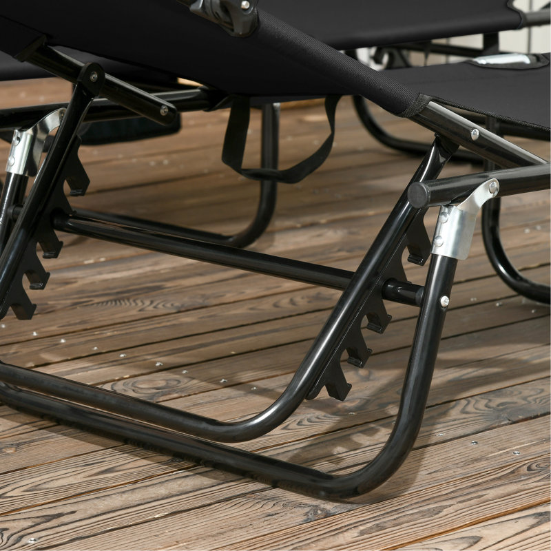 Chaises de patio pliantes noires avec parasol et inclinable - Structure en acier, poche latérale pour auvent de rangement pour auvent extérieur, piscine, plage, cour