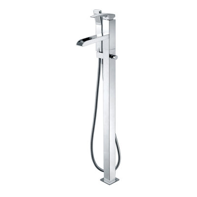 Robinet de baignoire autoportable à fixation au plancher à poignée simple avec douche à main