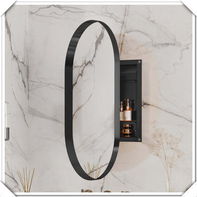 Recessed Oval Metal Framed Medicine Cabinet With Mirror Adjustable Shelves