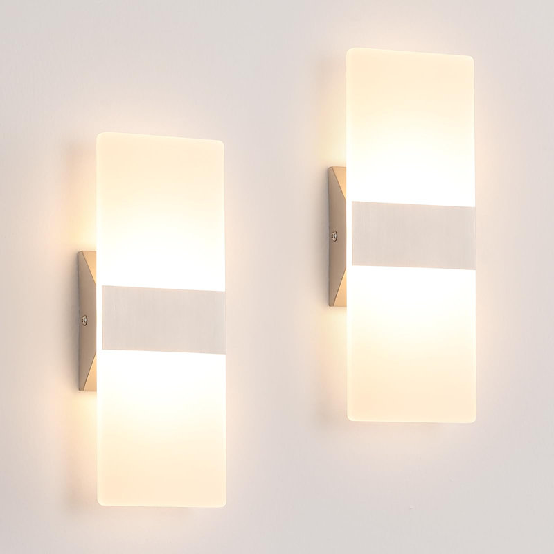 Dimmable Modern Wall Sconce with Rectangular Acrylic Lampshade, 3000K Hardwired, Nickel, 3000K