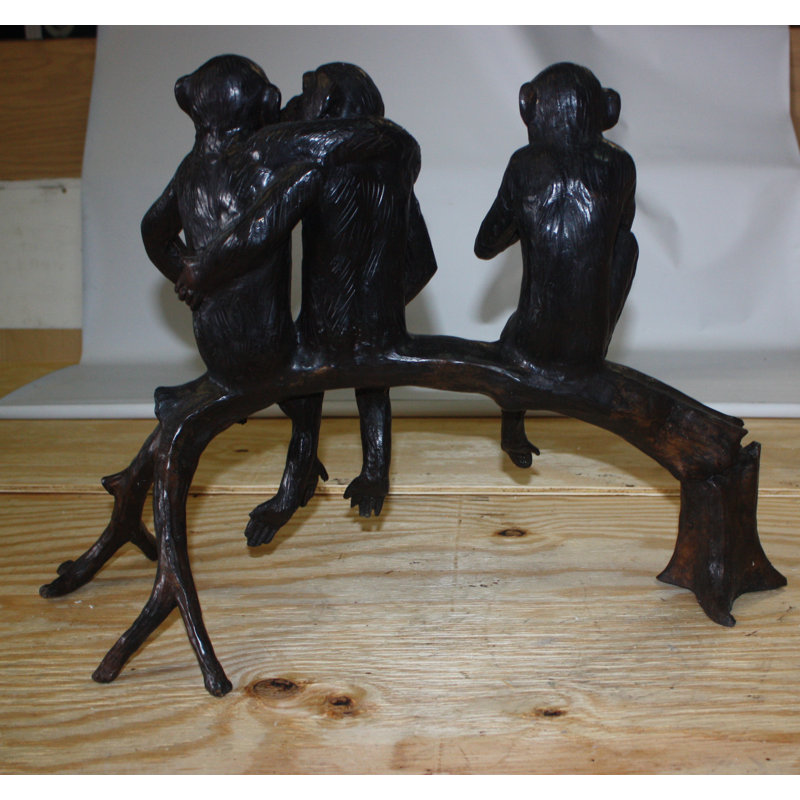 Three monkeys on a tree log - Bronze Statue -  Size: 27"L x 11"W x 18"H. 