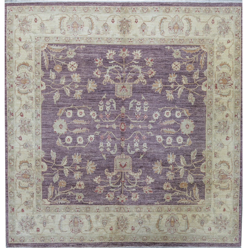 One-of-a-Kind Hand-Knotted High-Quality Purple/White Square Area Rug