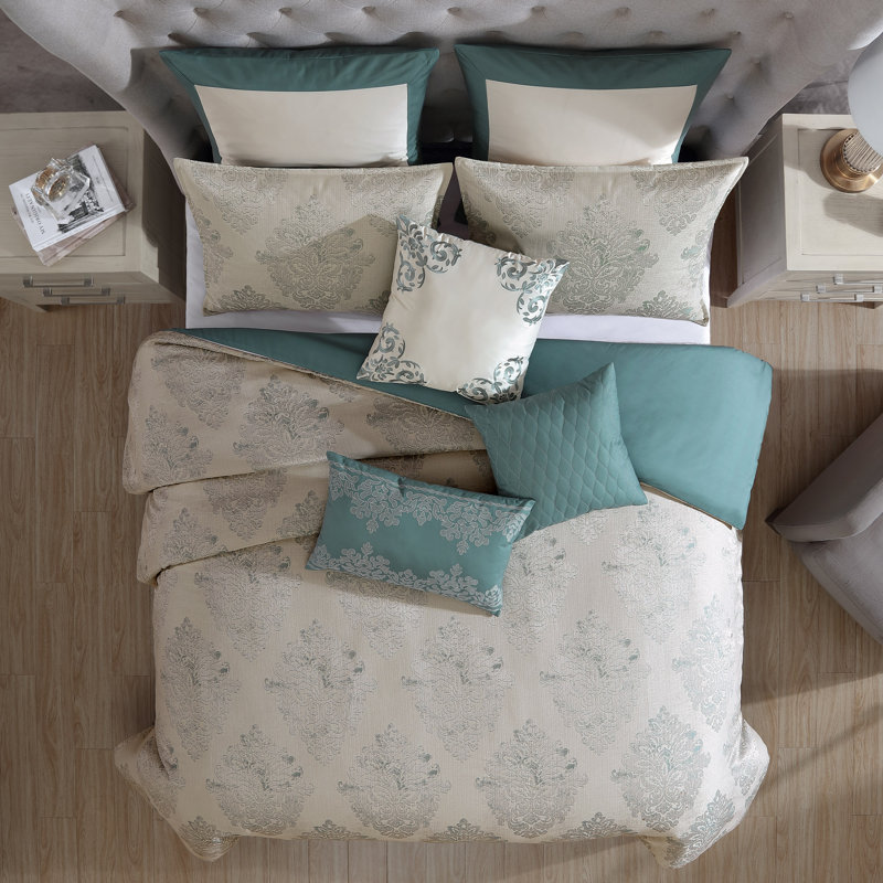 Marana 10 PC Comforter Set Teal, King Comforter + 9 Additional Pieces
