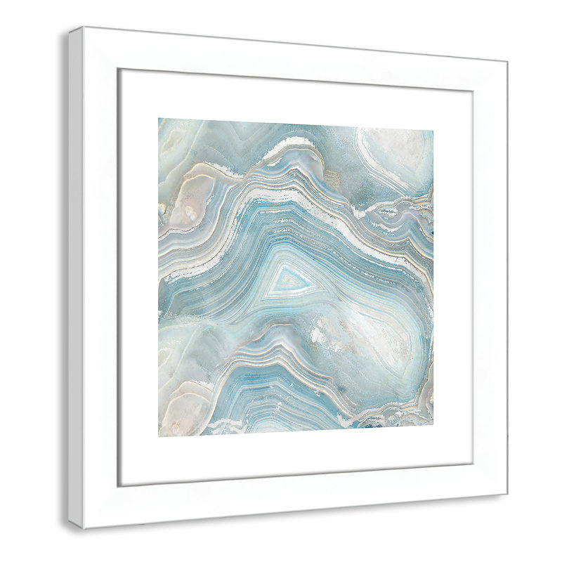 «Priya Agate in Blue I», reproduction d'art graphique encadrée, Blanc mat, H 18,5 po x l 18,5 po x P 1,25 po