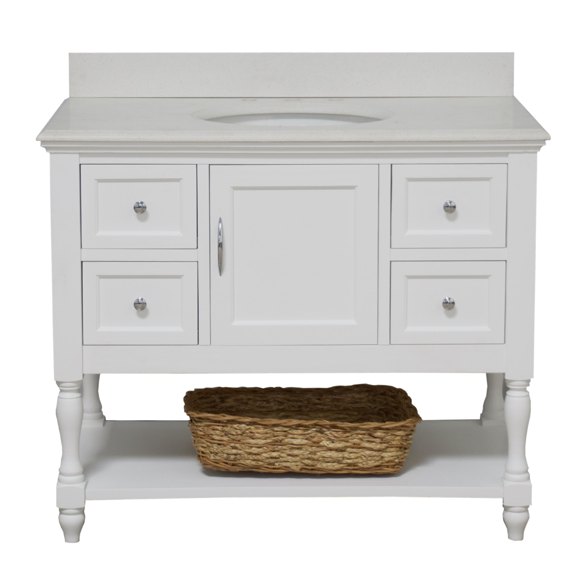 Hampton 42'' Single Bathroom Vanity, Quartz, White