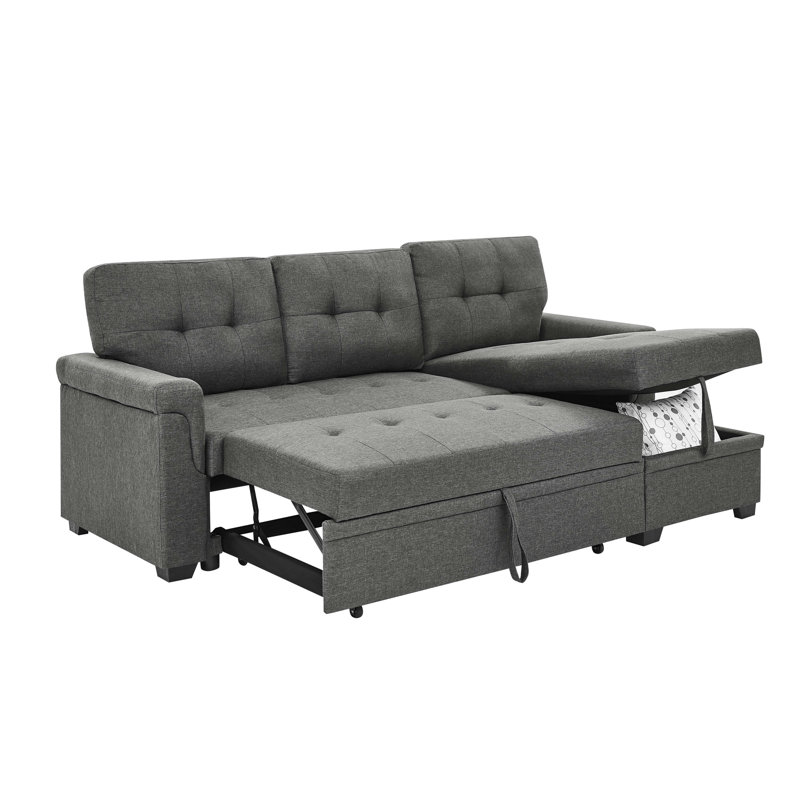 Lit escamotable de 86 po à 3 places en L / R réversible gris, avec surpiqûres géantes et accents pour la maison, Gris