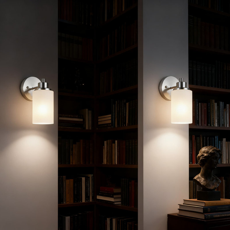 2-Pack Modern Wall Sconce Light Fixtures With Frosted Glass Shades, Brushed Nickel Vanity Lighting For Bathroom Mirror, Bedroom, Living Room, Kitchen And Hallway