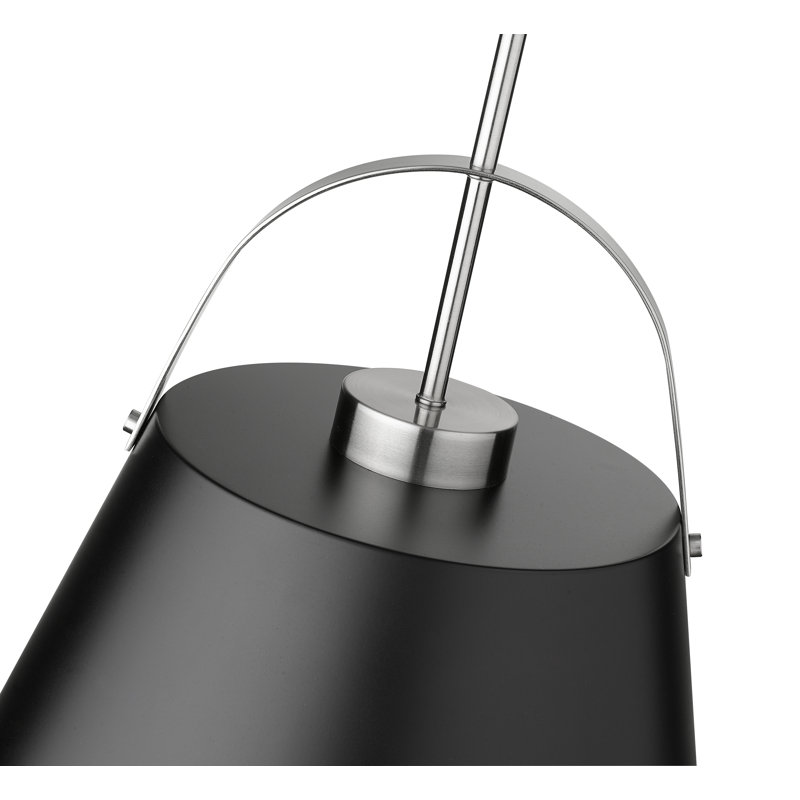 Luminaire suspendu conique à 1 lumière Chrisha, Noir mat, H 18 po x l 18 po x P 18 po, Noir mat/nickel brossé