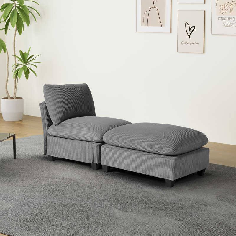 Canapé rembourré simple avec repose-pieds Corduroy, Gris