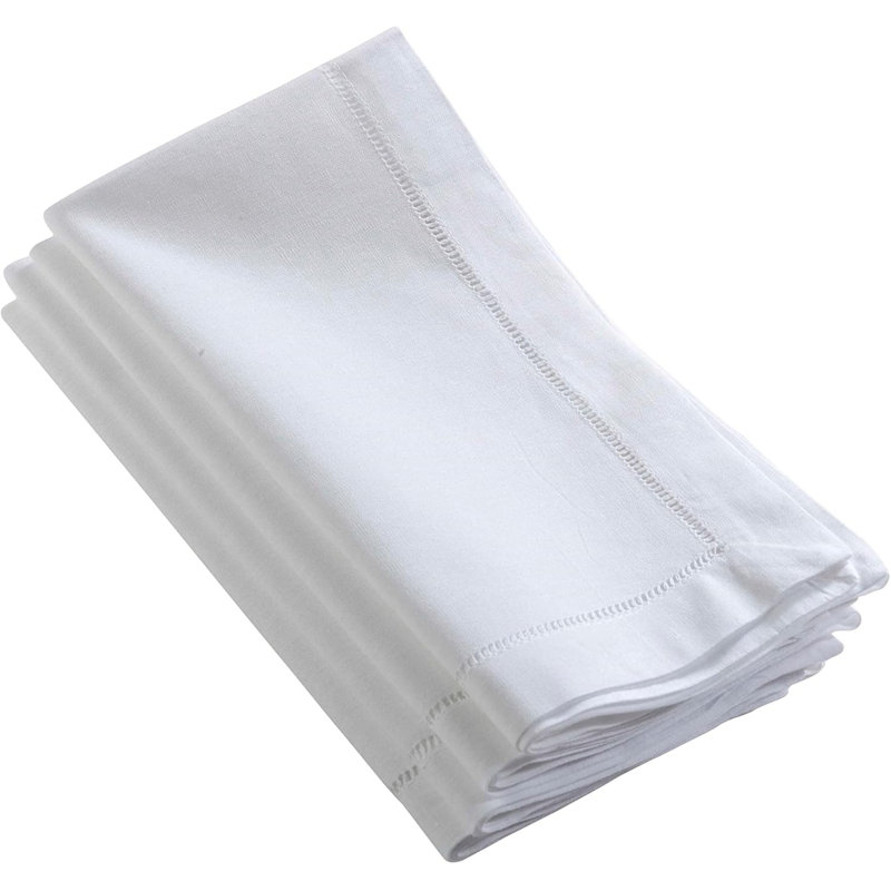 Ensemble de 4 serviettes de table en coton et lin classique, L 12 po x L 12 po, Blanc