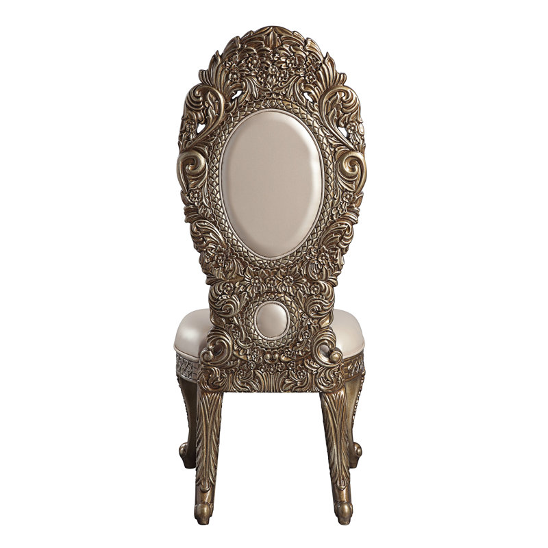 Regal Brown Leatherette Upholstered Side Chair with Ornate Carvings