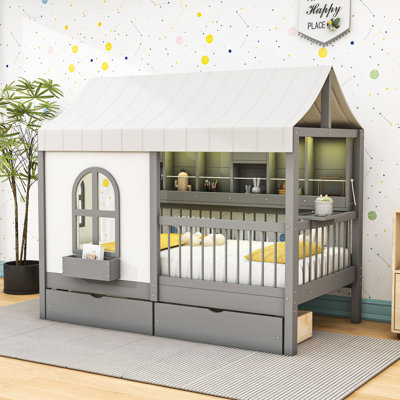 Twin Bed with High Safety Rails and Smart Storage Drawers