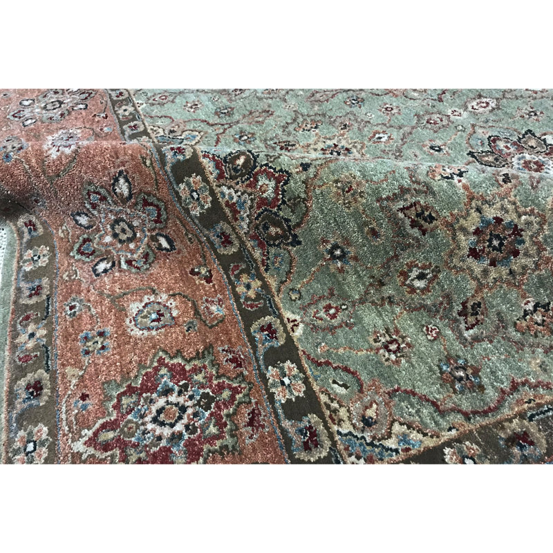 Tapis vert et rouille de haute qualité noué à la main