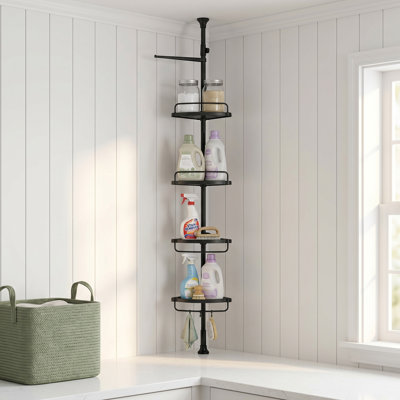 Corner Shower Organizer, Standing Corner Shelf, Adjustable 4 Tier Bath Storage Rack with Hooks