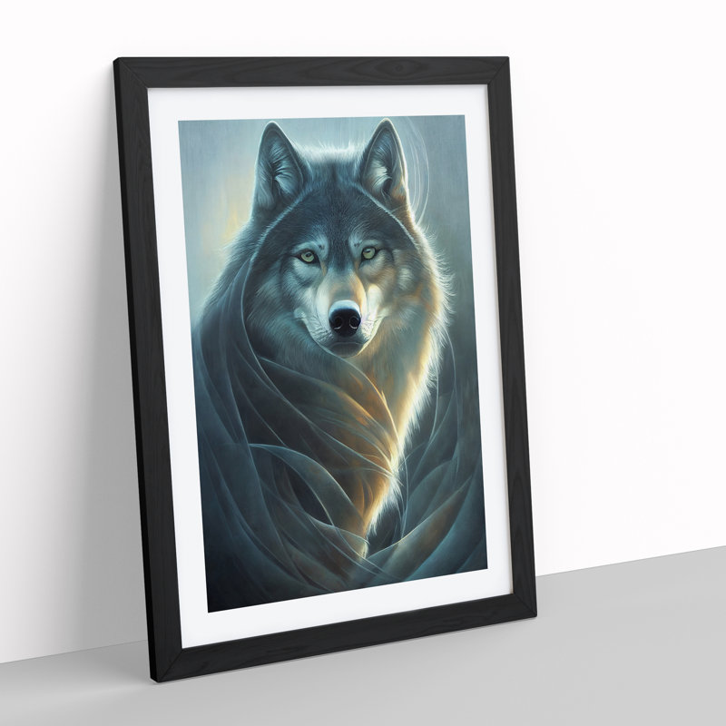 XV1022-5241X Winter Wolf - Single Picture Frame Print, Black, 46cm H x 34cm W x 2cm D