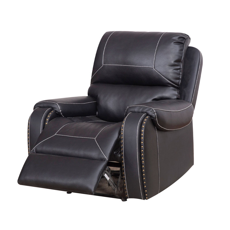 Fauteuil inclinable à bascule manuel en similicuir de 38,97 po de largeur, Similicuir noir