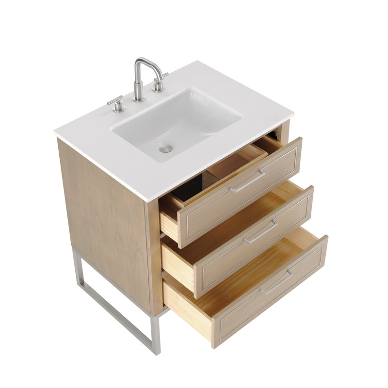 Markham 30'' W Single Vanity, Cashmere Gray, White Quartz, Brushed Nickel