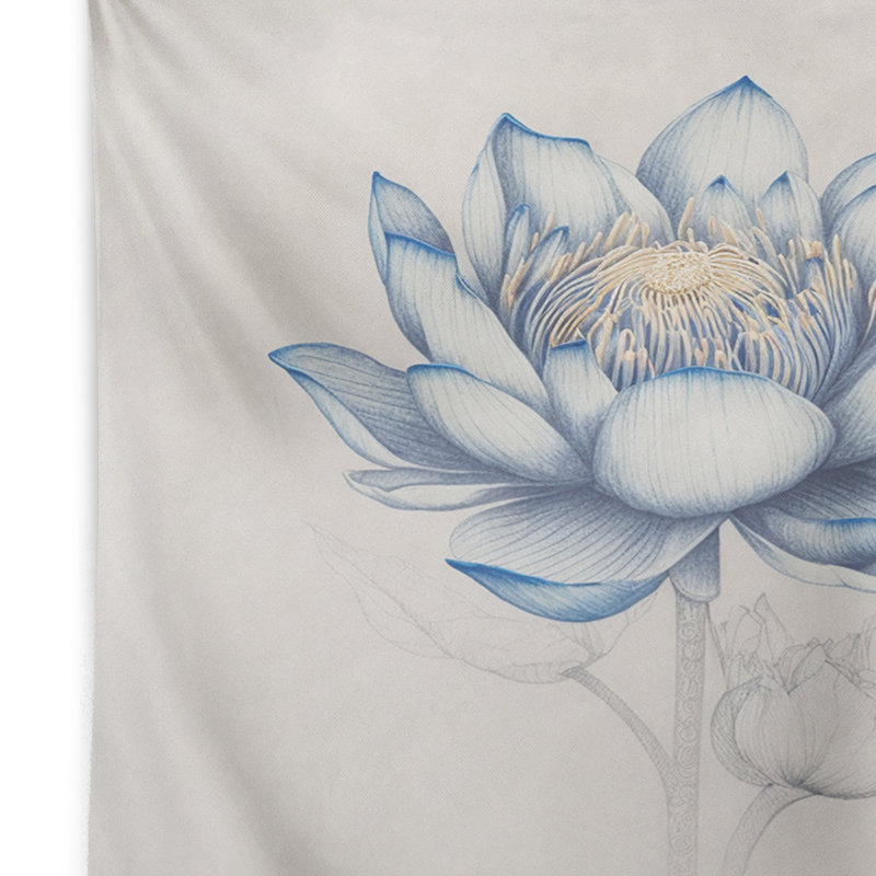 Tapisserie en polyester Lotus II bleu rétro, H 50 po x l 60 po