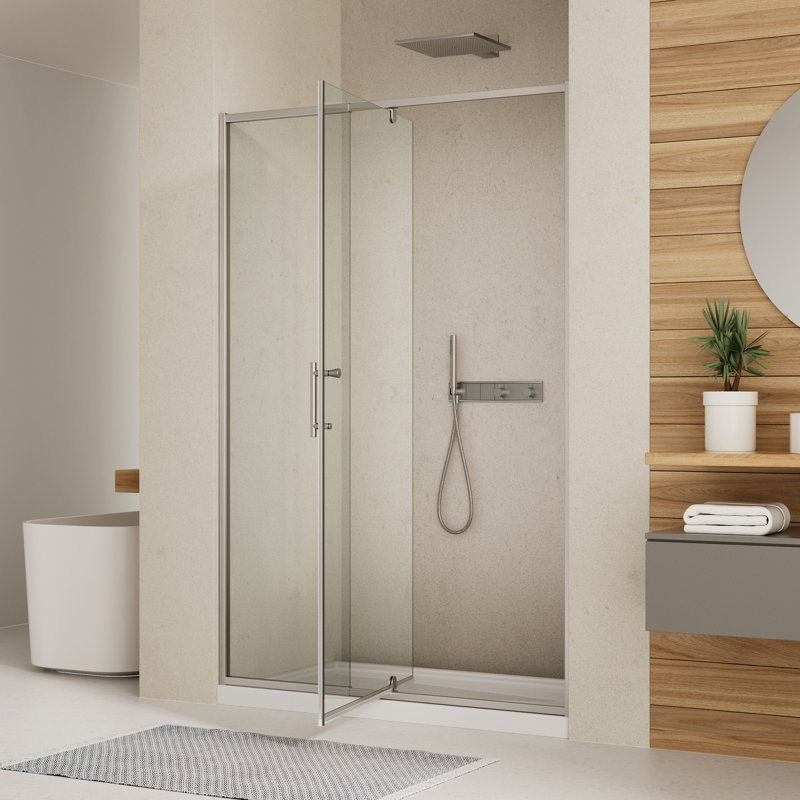 38-42" W x 71" H Pivot Glass Shower Door, Frame Swing Shower Door with 1/4"(6mm) Clear SGCC Tempered Glass, Chrome Finish, Reversible Installation
