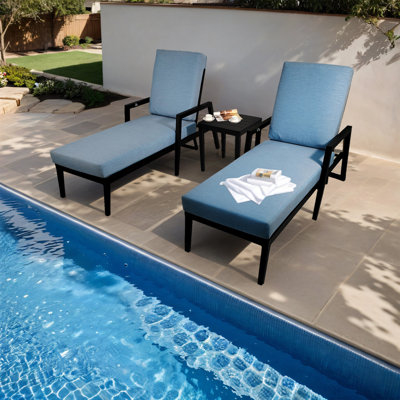 Ensemble de chaises longues d'extérieur en aluminium 3 pièces, noir Ember, ensemble de patio, canapé d'extérieur, ensemble de conversation