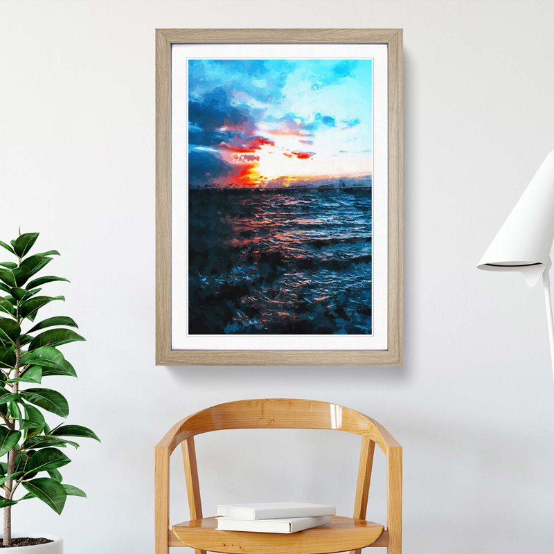 Moody Skies Above the Ocean - Picture Frame Graphic Art Print, 65cm H x 48cm W x 2cm D, Oak Framed