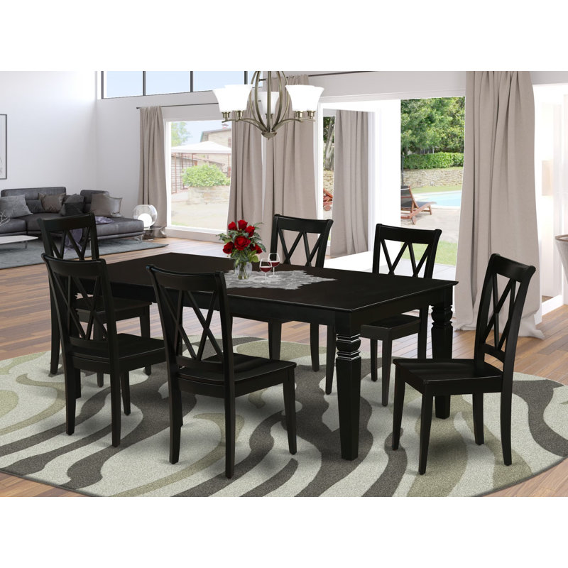 Ensemble de table de salle à manger 7 pièces composé d'une table de salle à manger rectangulaire avec rallonge papillon et 6 chaises en bois