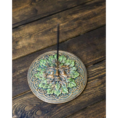Green Man Tree Spirit Round Medallion Celtic Knot Incense Burner Ash Catcher
