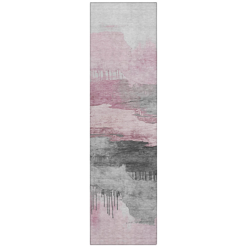 Machine Washable Indoor/Outdoor Xhevrie Pink Rug, Runner 2'3" x 7'6"