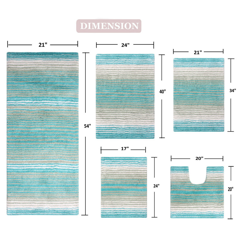 Highlawn 5 Piece Bath Rug Set, Turquoise